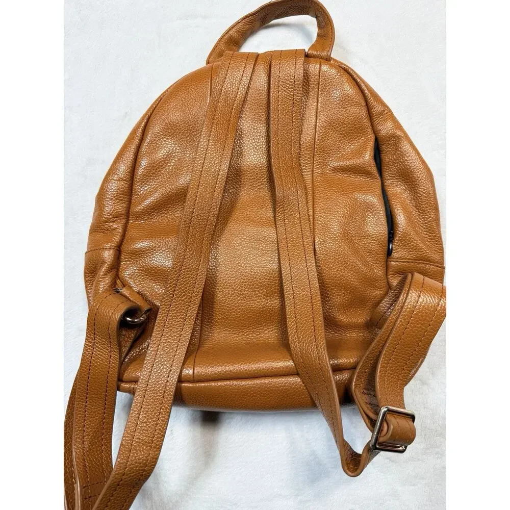 Clark & Madison Mini Leather Backpack Butterscotch Pebbled Zipper Tan City Chic